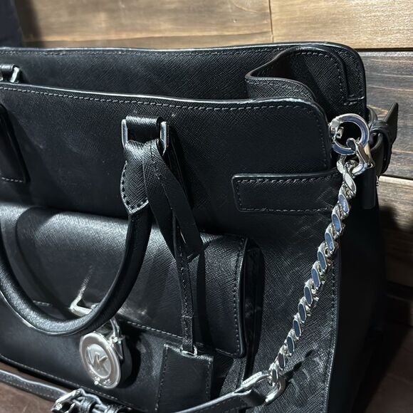 Michael Kors Emma Saffiano Leather Satchel Handbag Purse Black - Picture 4 of 16